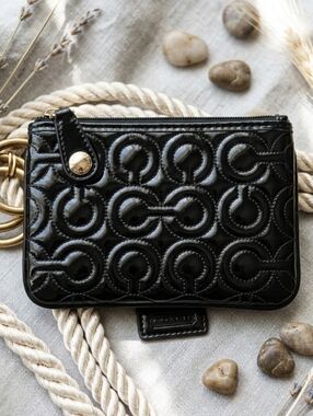 Vintage Coach Op Art Black Signature Clutch Bag